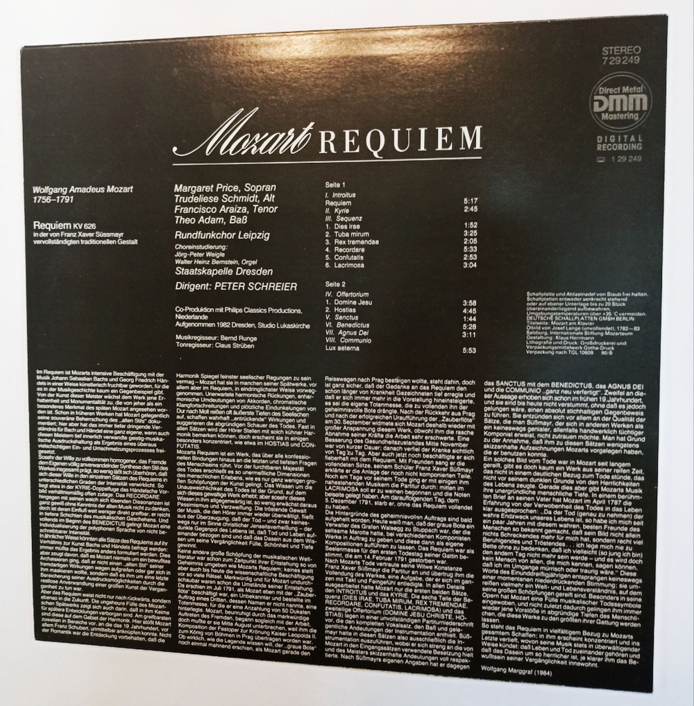 Винтажная виниловая пластинка Mozart Requiem Моцарт Реквием (GDR 1989)