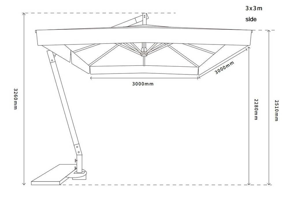 "Корсика" зонт уличный 3х3м на боковой алюминиевой опоре, цвет под дерево