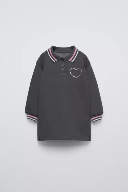 ZARA ПЛАТЬЕ ПОЛО ИЗ МЯГКОЙ ТКАНИ, АНТРАЦИТОВО-СЕРЫЙ