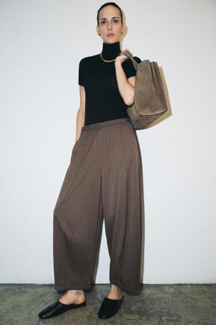 ZARA БРЮКИ WIDE LEG — ZW COLLECTION, КОРИЧНЕВЫЙ
