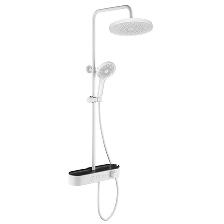 AQM8009W Душевая система со смесит. (верхн. душ 260мм, ручн. душ 3 режима, каскад. излив), цвет белы