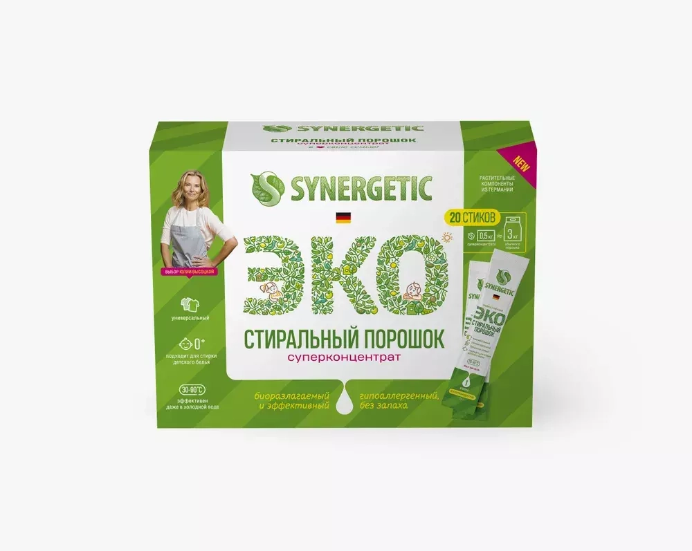 Стиральный порошок SYNERGETIC в стиках, 20 стирок