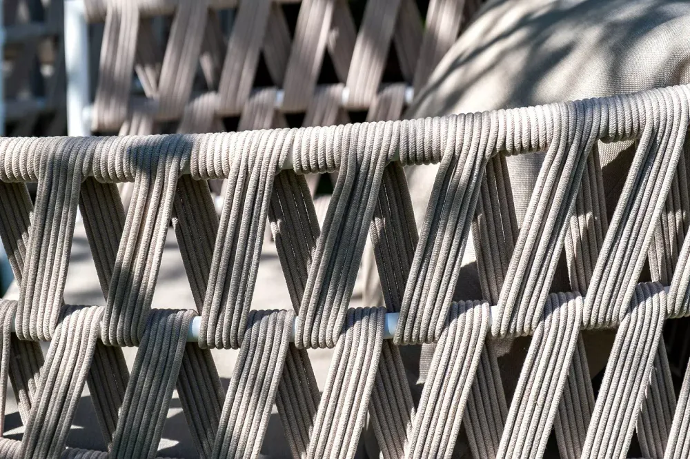 "Диего" лаунж-зона 4-местная плетеная из роупа (веревки), каркас алюминиевый белый, роуп бежевый