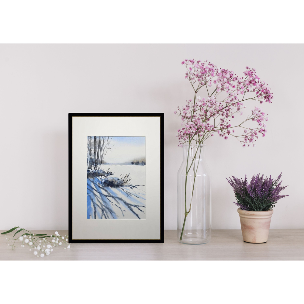 Картина авторская акварельная в паспарту 21х30 см на стену для интерьера "Пейзаж в стиле Андерса Андерссона"