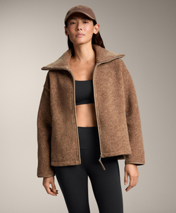 Oysho Куртка boxy из искусственной овчины, коричневый меланж