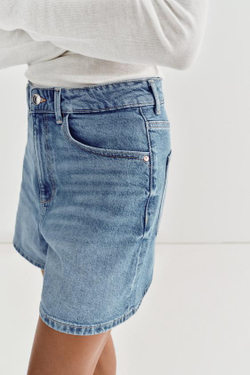 ZARA ШОРТЫ Z1975 MOM FIT, ВЫЦВЕТШИЙ СИНИЙ