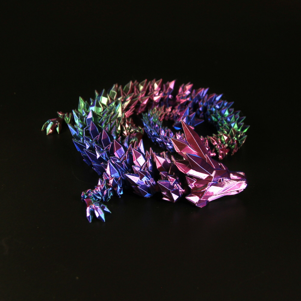 Кристальный дракон подвижный 3D печать, красно-сине-зеленый