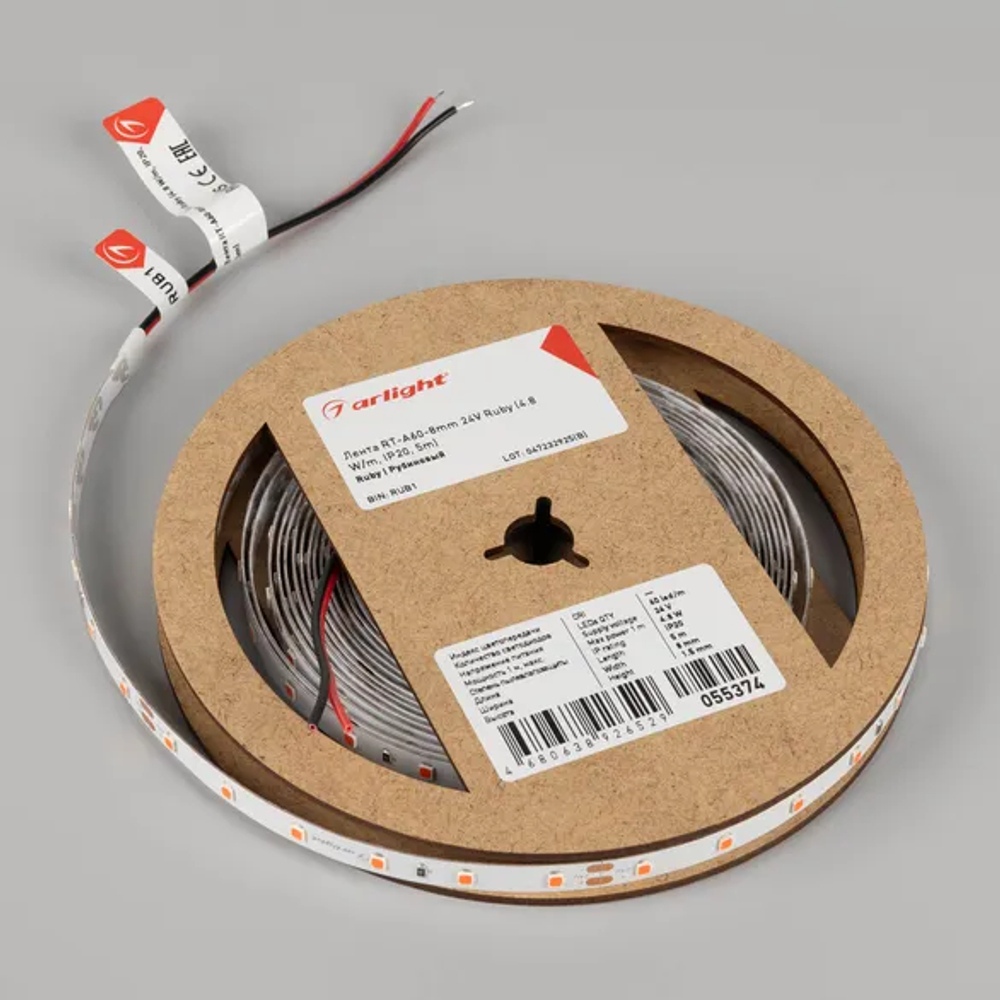 Светодиодная лента RT-A60-8mm 24V Ruby (4.8 W/m, IP20, 5m) (Arlight, -) 055374