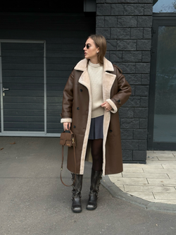 Дубленка миди шоколад