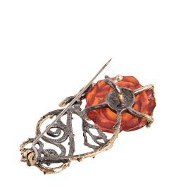AM-1631 Брошь «Розочка Ажурная» (латунь, янтарь)