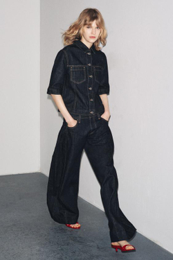 ZARA БРЮКИ БАЛЛОН СО СКЛАДКАМИ ZW COLLECTION, СИНИЙ