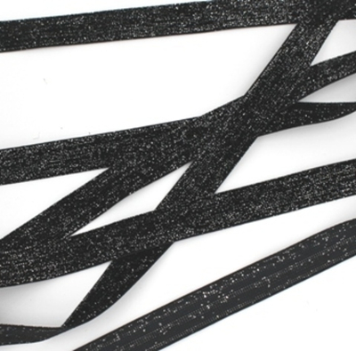 Лента бархатная с люрексом, ш. 1,5 см, чёрный/серебро