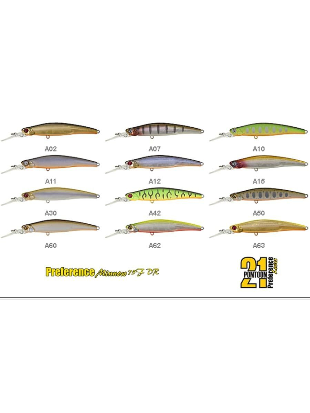 Воблер для рыбалки Pontoon21 PREFERENCE MINNOW 75F-DR, A02, 75 мм., 5.0 гр., 0.8-1.2м.
