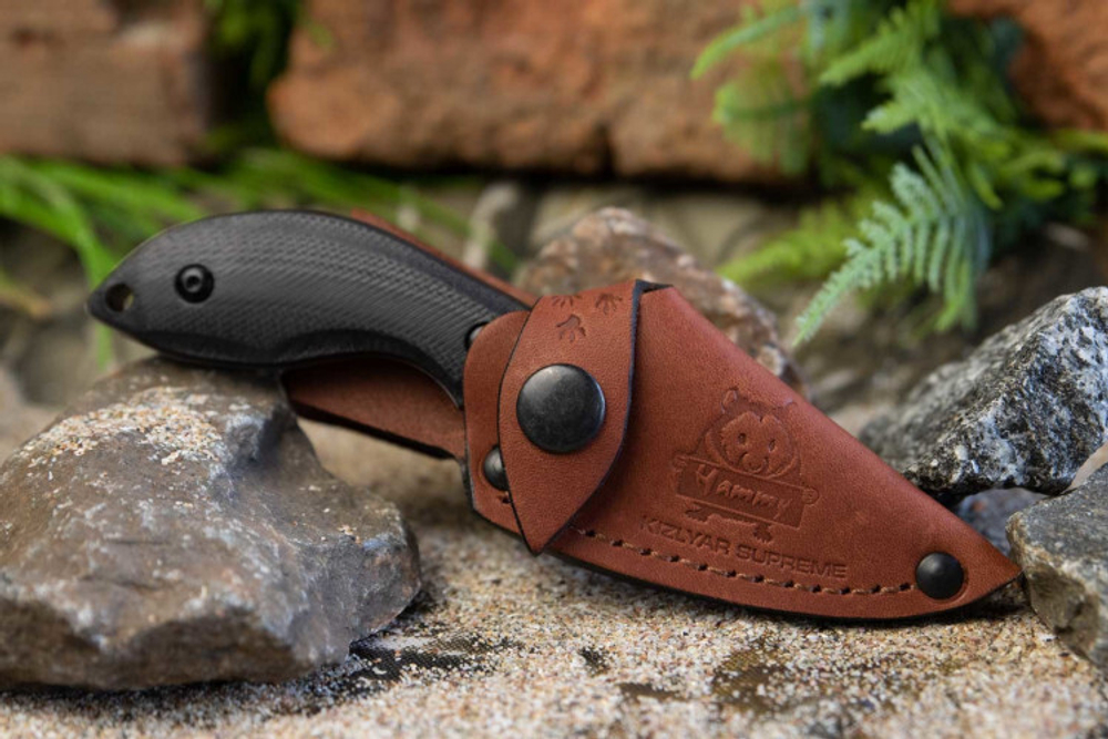 Нож Kizlyar Supreme HAMMY D2 TW G10-BH LS (TacWash, G10 Black Handle, Leather Sheath)