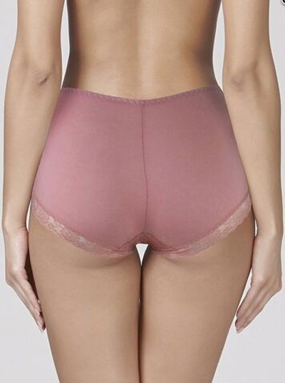 Трусики-слип с завышенной линией талии из хлопка и цветочного кружева (Размер: XL) (Цвет: розовый)