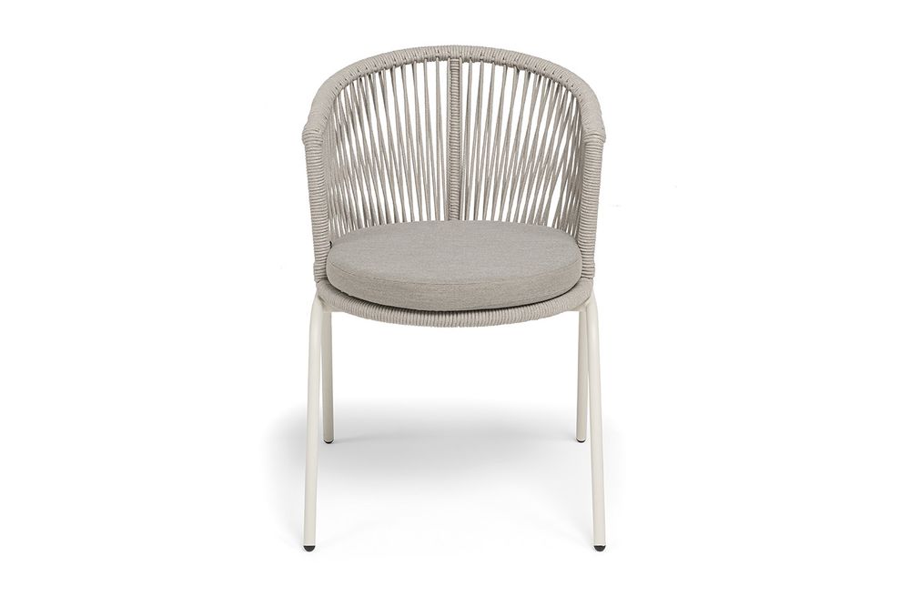 "Люксембург" стул плетеный из роупа, каркас из стали (RAL1013) муар, роуп бежевый круглый, ткань бежевая 15052