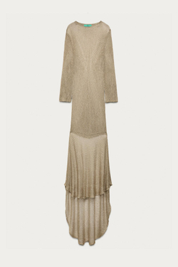 ZARA X MARISA BERENSON ДЛИННОЕ ТРИКОТАЖНОЕ ПЛАТЬЕ, ЗОЛОТИСТЫЙ
