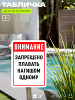 Табличка для бассейна "Внимание, запрещено плавать нагишом одному", на пляж, для общественной и частной зоны отдыха, информационная, 40х30 см, Silver Plane x Айдентика Технолоджи