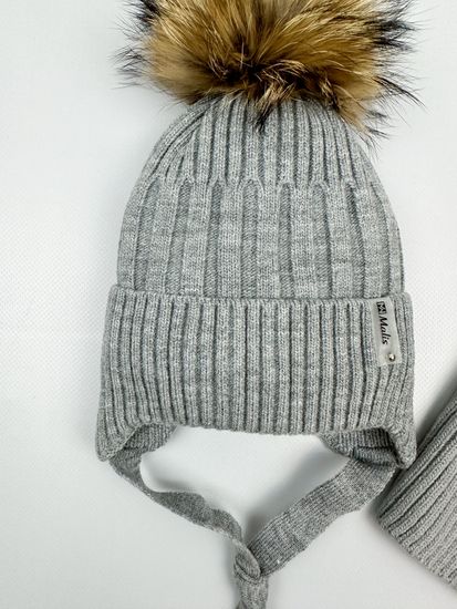 Шапка зимняя со снудом, Серый меланж
