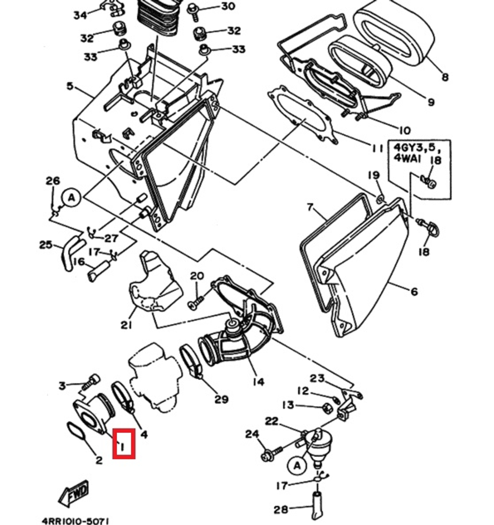 патрубок впускной Yamaha TT-R250 TT250R 4GY-13586-00-00