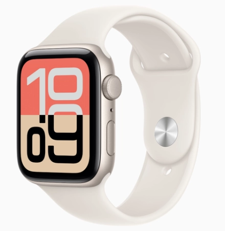 Apple Watch SE 3 2025 GPS 44mm Starlight Aluminum Case with Sport Band Starlight (Спортивный ремешок цвета Сияющая звезда) (M/L, 160–210 mm) MEHJ4