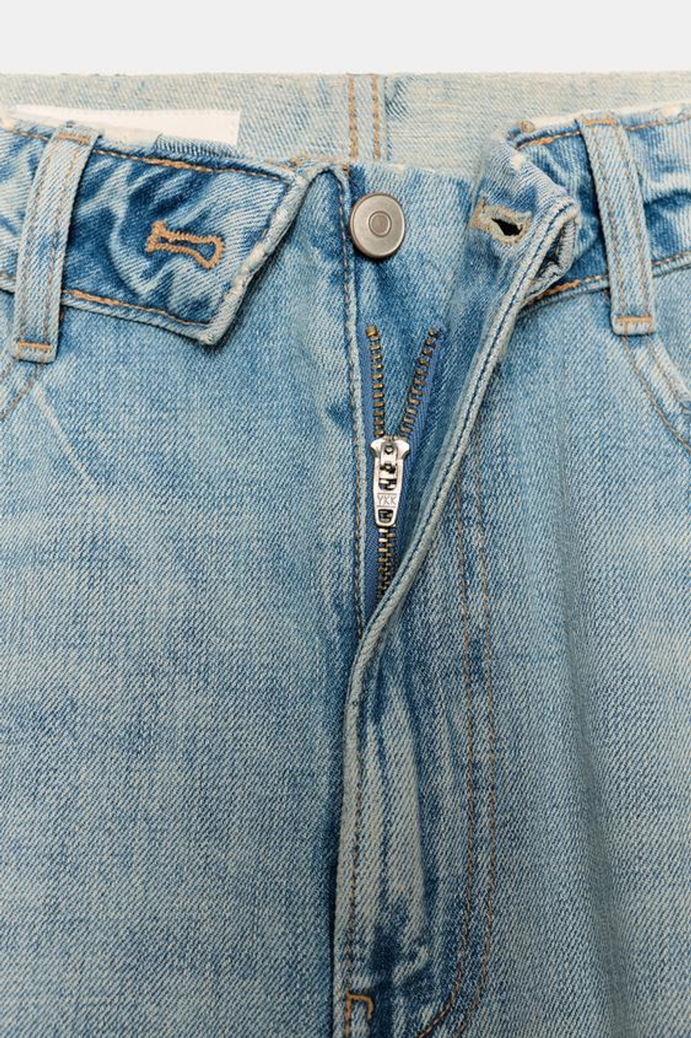 ZARA ДЖИНСЫ TRF СО СРЕДНЕЙ ПОСАДКОЙ И ОТЛОЖНЫМ ПОЯСОМ, ГОЛУБОЙ