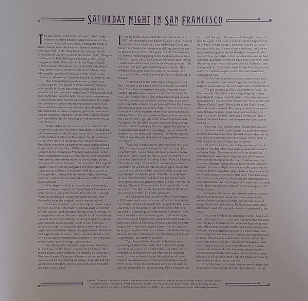 Al Di Meola, John McLaughlin, Paco De Lucia / Saturday Night In San Francisco (LP)