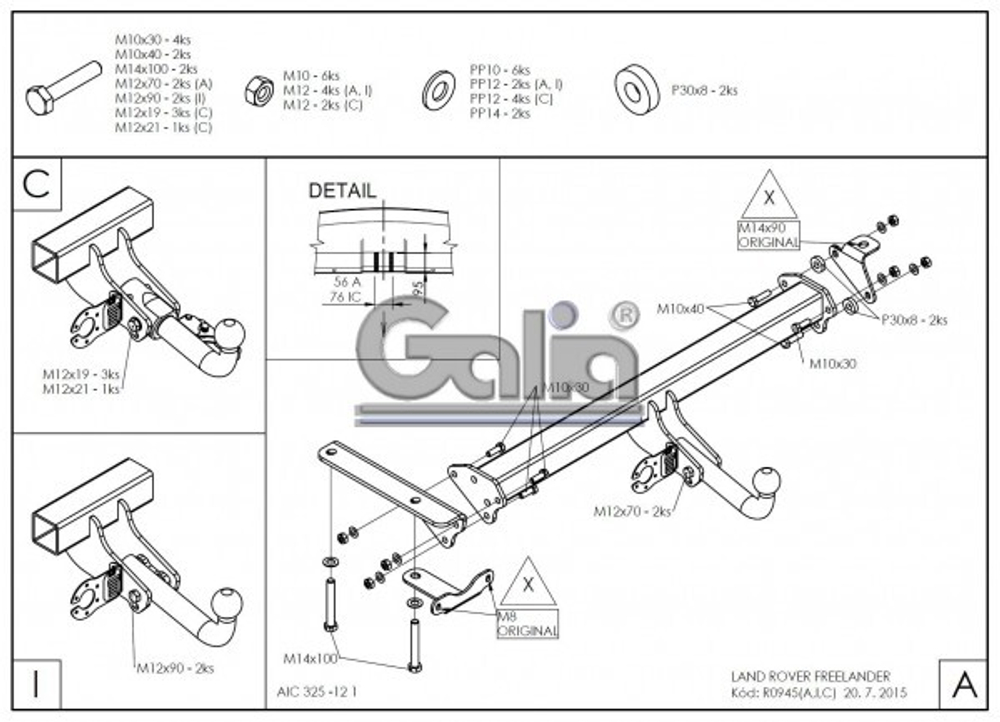 Фаркоп оцинкованный Galia R094A для Land Rover Freelander 2008-2015(паспорт и сертификат в комплекте)(без электрики)