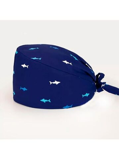 Шапочка медицинская, мелкий принт "Акулы", синий