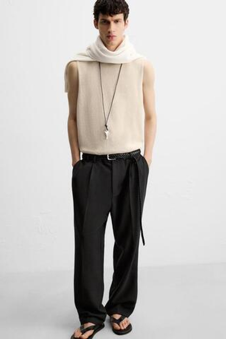 ZARA БРЮКИ RELAXED FIT СО СКЛАДКАМИ, ЧЕРНЫЙ