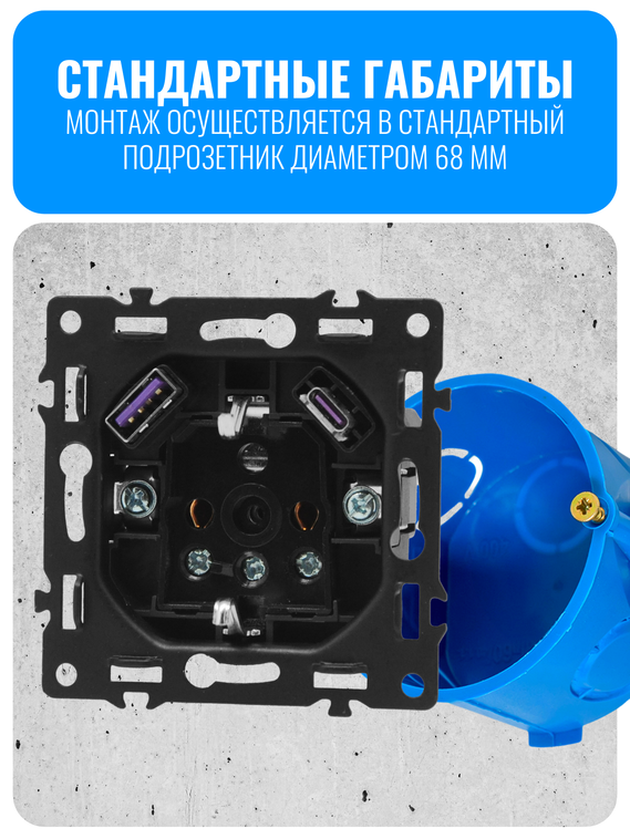 Розетка с зарядным устройством USB и Type-C Smart Aura серия Fusion без рамки