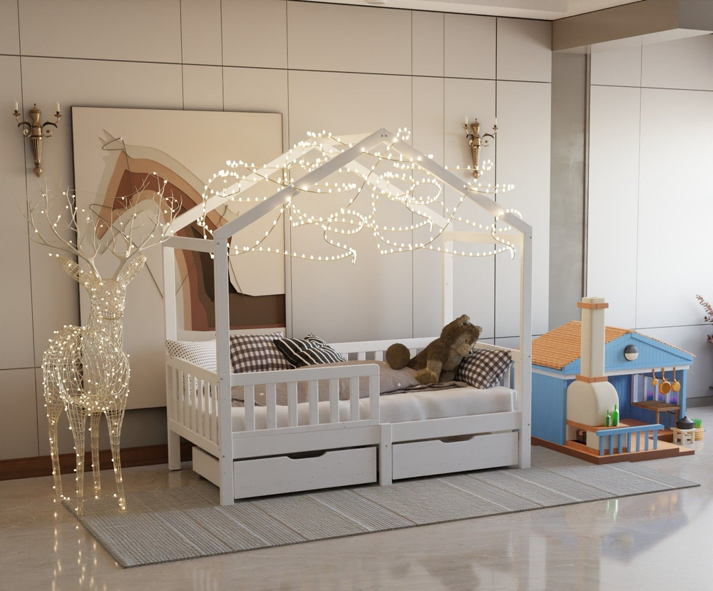 Кровать детская, 160х80, Фиона, односпальная, массива дерева, белый, Dipriz