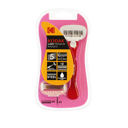 Бритвенная система Kodak LADY Prem Razor 5 женская 5 лезвий розовая 2 сменных кассеты | Kodak