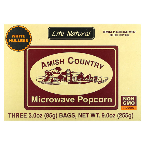 Amish Country Popcorn, попкорн для микроволновой печи, натуральный вкус, 3 пакетика по 85 г (3 унции)