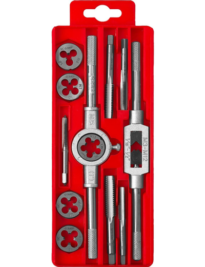 ЗУБР 12 предм., сталь 9ХС, набор метчиков и плашек в пластиковом боксе (28121-H12)