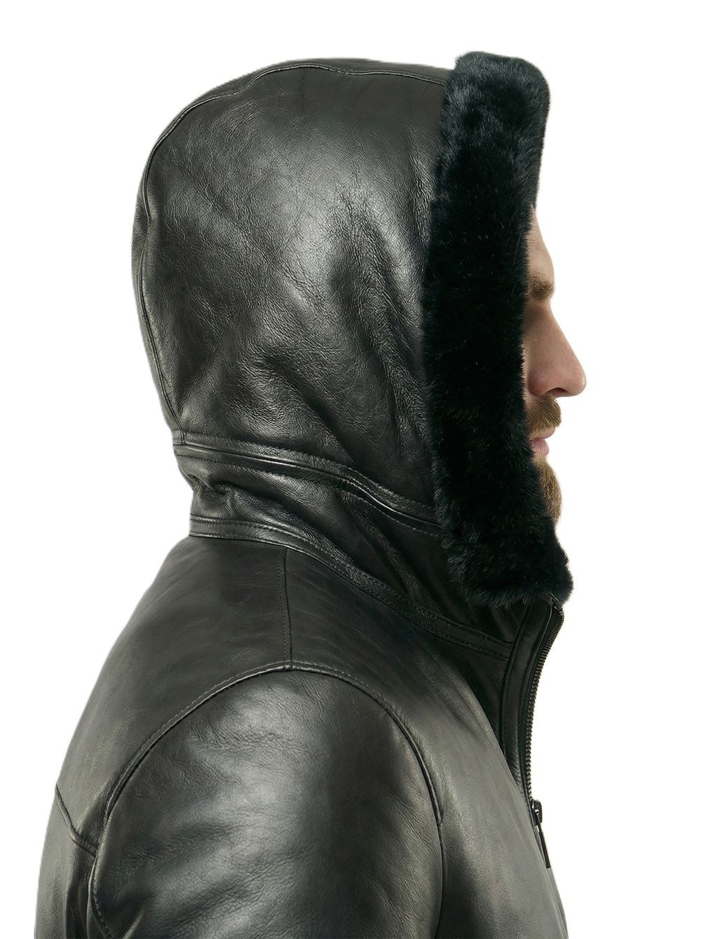 KHIMEONE Мужская кожаная куртка с капюшоном на меху (натуральная кожа/натуральный мех)