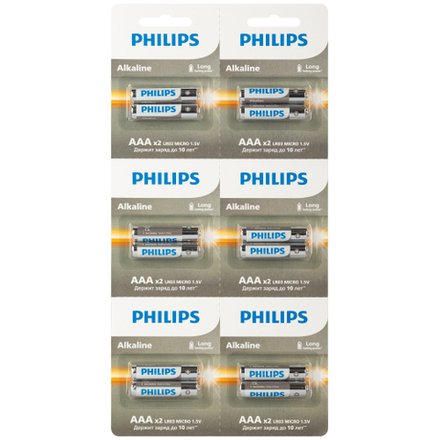 Батарейки Philips LR03A12S/51 ААА алкалиновые 1,5v 2х6 шт. LR03-2BL Entry (12/96/288/19584)
