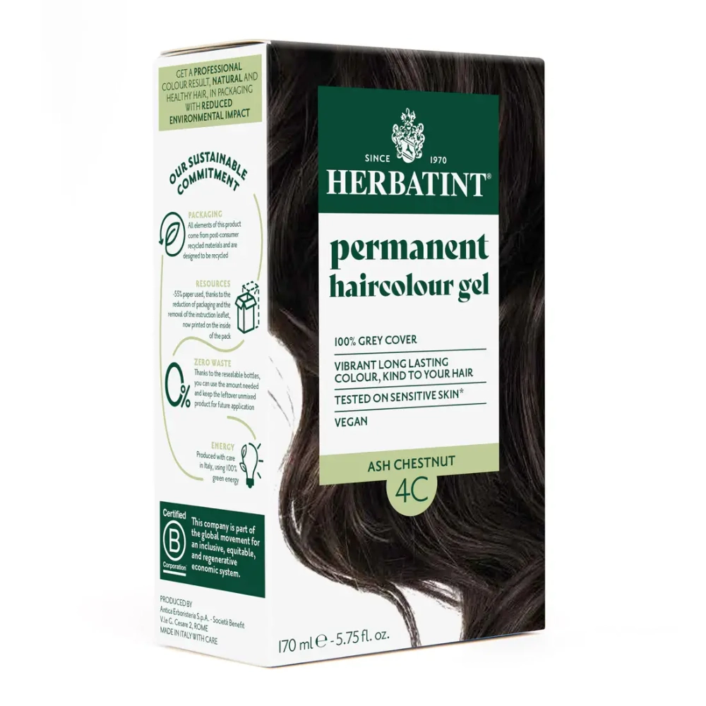 4C ПЕПЕЛЬНЫЙ КАШТАН - гель-краска для волос HERBATINT, 170 мл / из Европы /