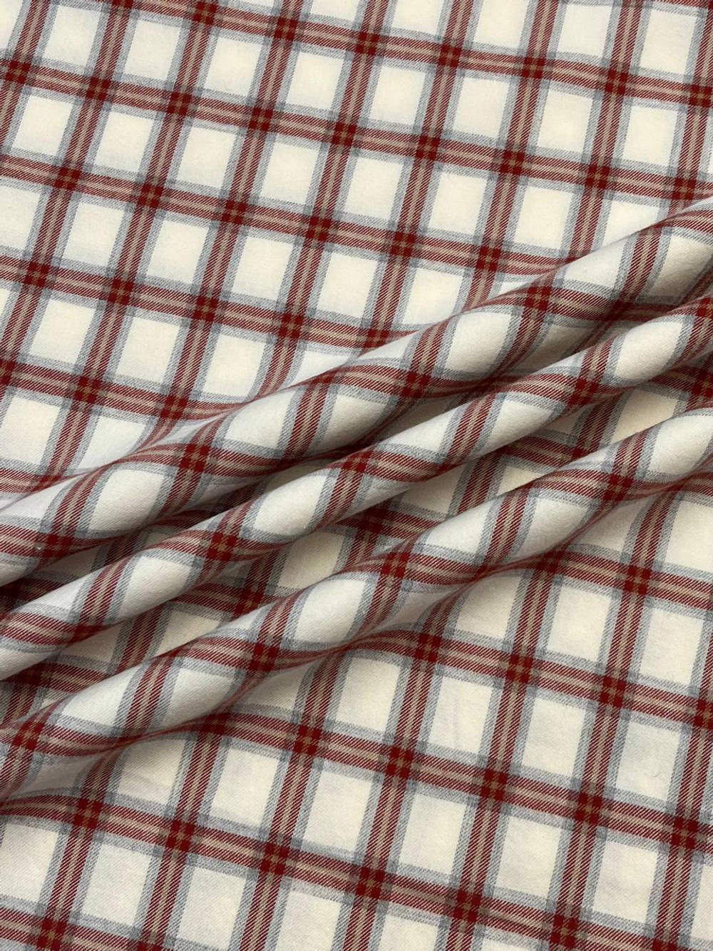 Хлопок фланель белый в серо-коричневую клетку