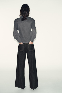 ZARA МЯГКИЙ СВИТЕР С БУСИНАМИ, СЕРЫЙ