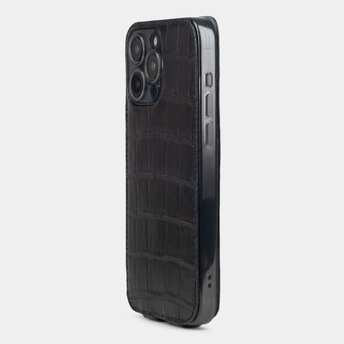 Чехол для iPhone 15 Pro Max из кожи крокодила, черного цвета
