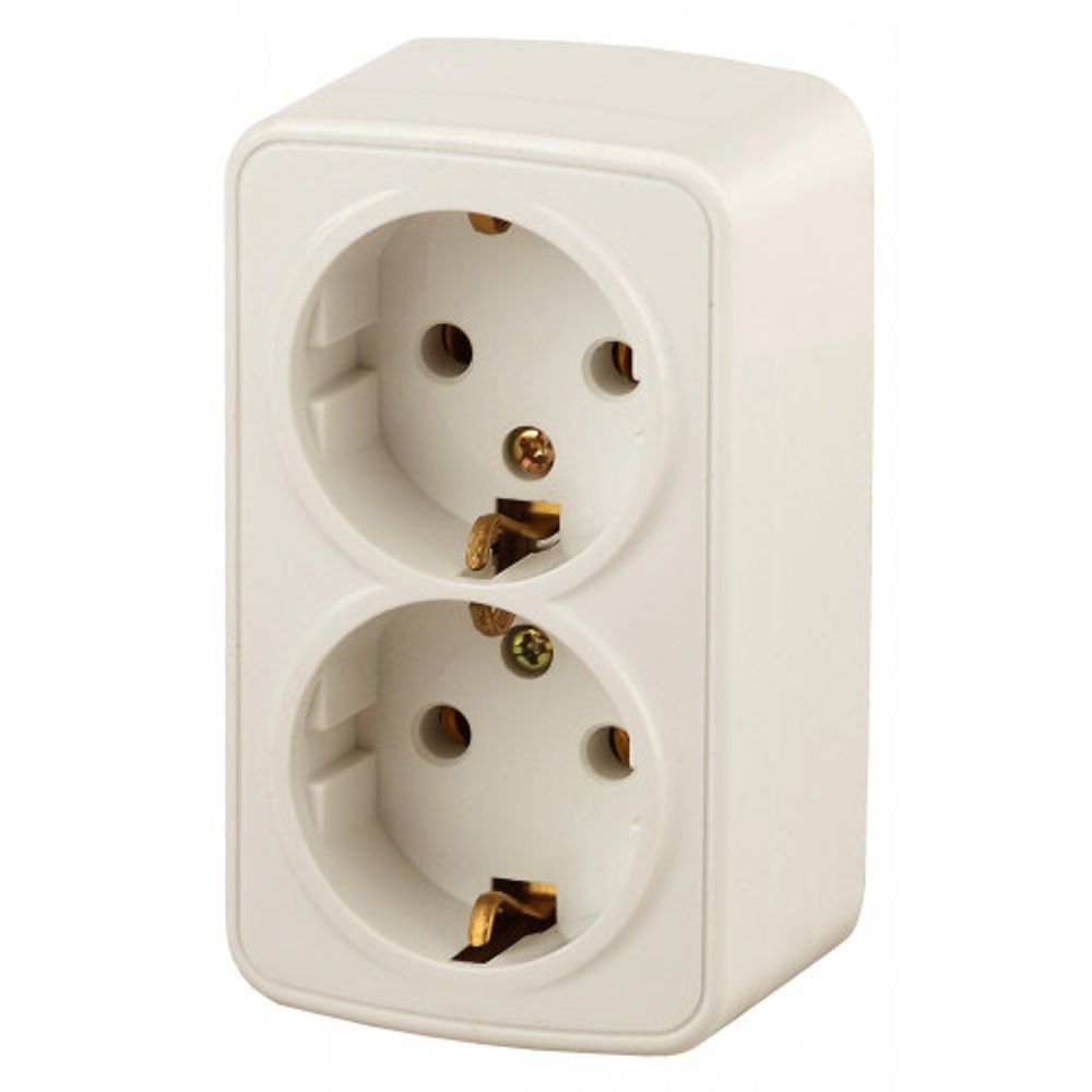 3-204-02 Intro Розетка 2х2P+E Schuko, 16А-250В, IP20, ОУ, Polo, сл.кость | Intro Polo