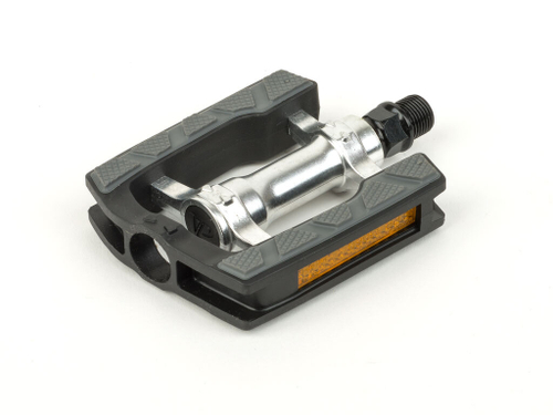 Педали алюминий APD-326ALU-Nsl EPB (engineered polymer bearing) ПОЛИМЕР. ПОДШИПН. литые с резин. наклад с отраж. 95х80х22мм черно-серые AUTHOR