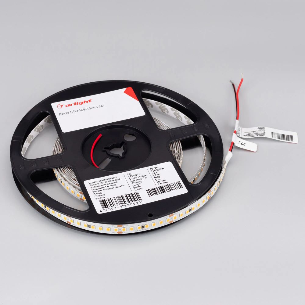 Светодиодная лента RT-A168-10mm 24V Warm3000 CRI98 (17 W/m, IP20, 2835, 5m) (Arlight, Открытый) 025148(2)