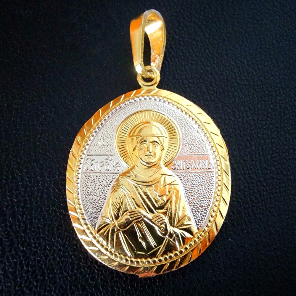 Нательная именная икона святая Ангелина с позолотой