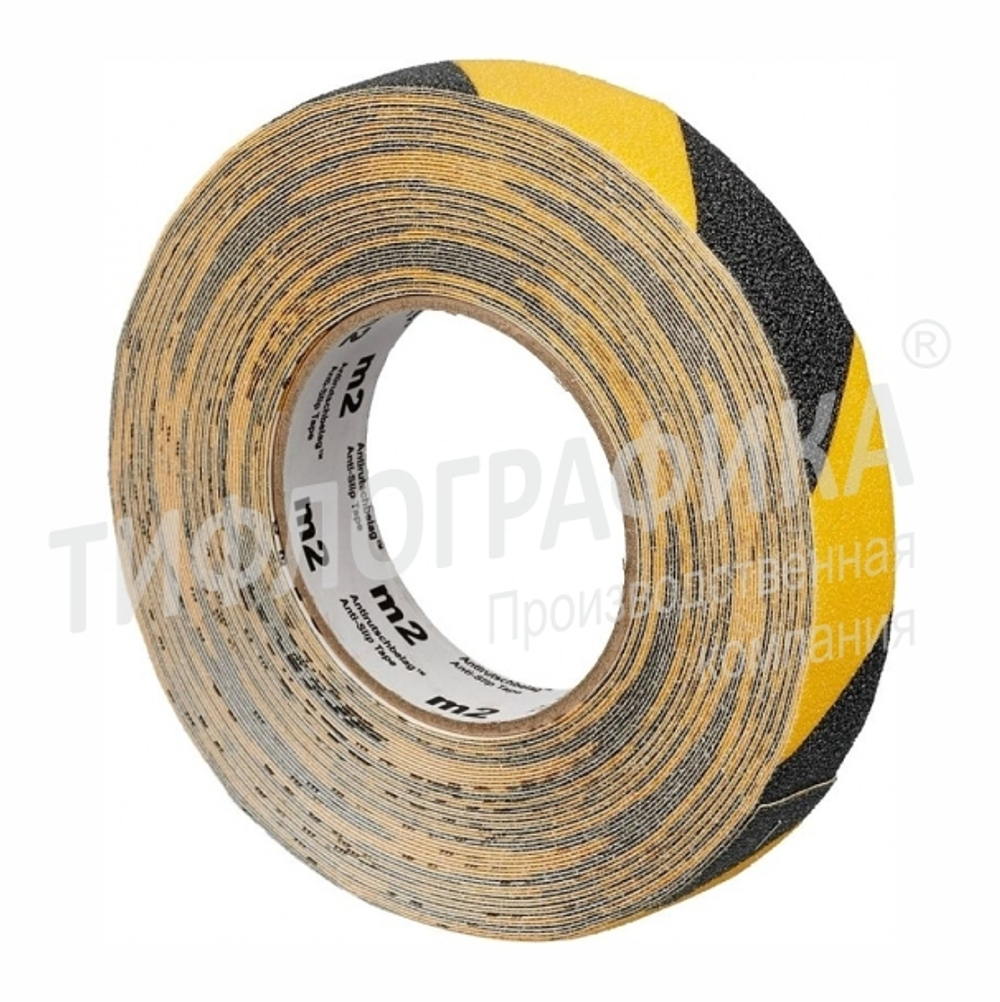 Лента абразивная, противоскользящая шириной 25 мм, самоклеящаяся, (рулон 18,3 м), черно-желтая