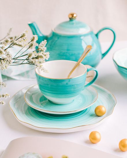 Бирюзовое изящество, чайная пара, 220 мл, фарфор