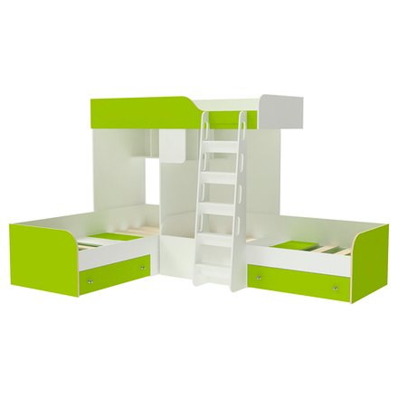 Кровать-чердак КарИВи Трио Белый  Лайм