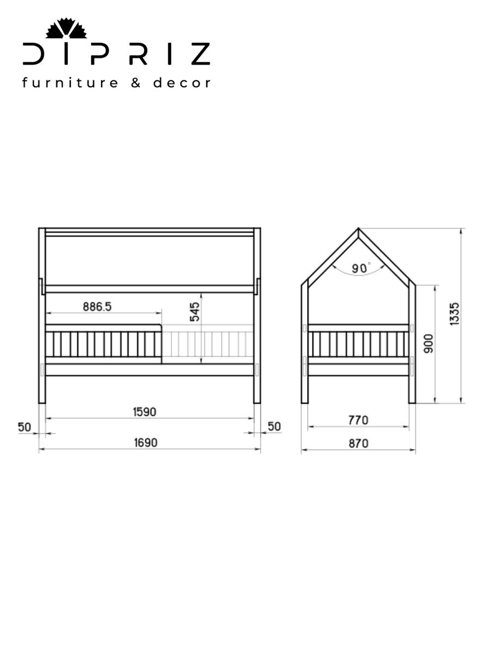 Кровать-домик односпальная 80х160х134 с настилом, белый воск