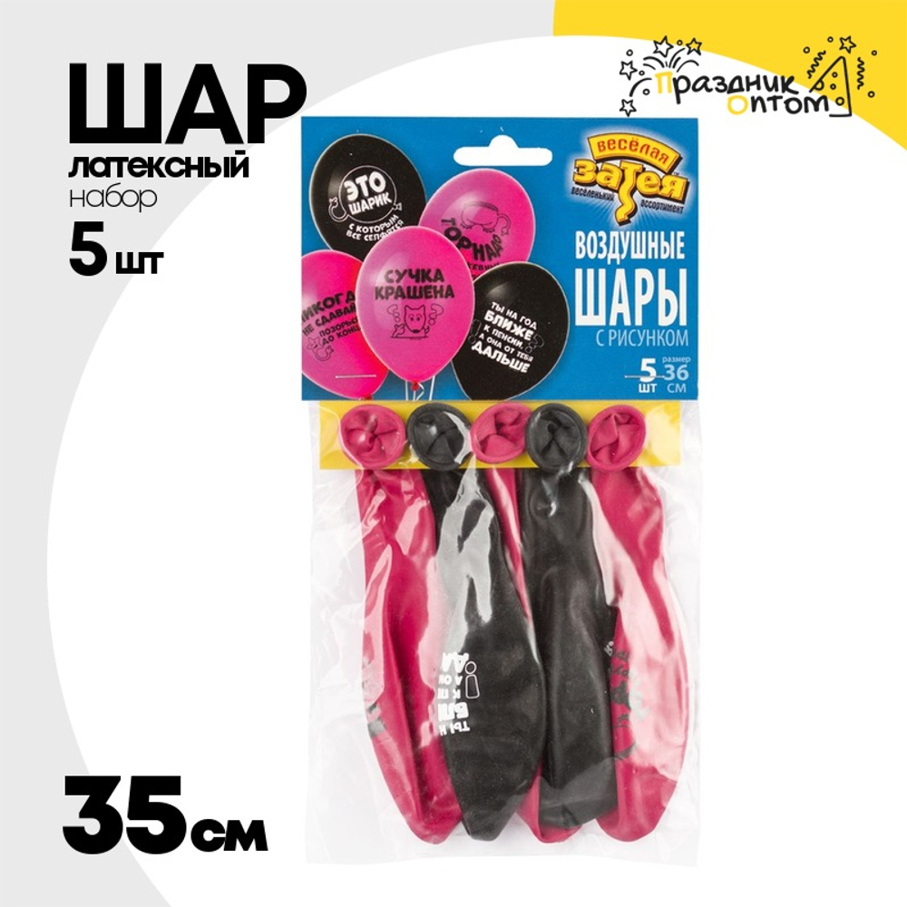 Шар латексный 35см Набор 5шт Оскорбления для нее (Ассорти)